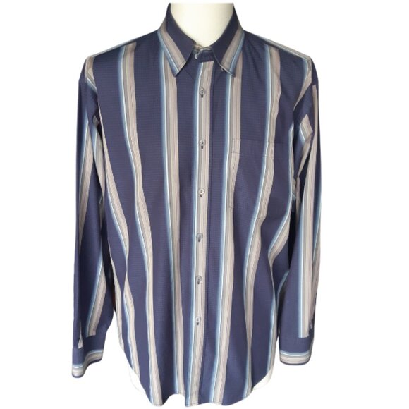 Bugatchi Uomo SZ M 100% Cotton Men's Button Down Blue Striped Shirt - Picture 1 of 13